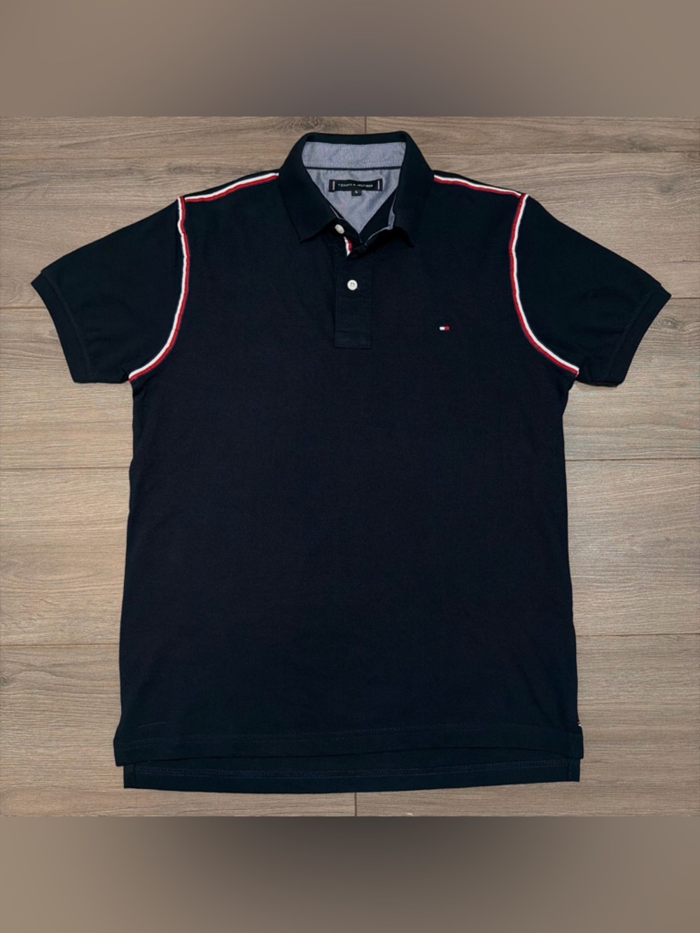 Tommy Hilfiger Black Polo with Red & White Trim